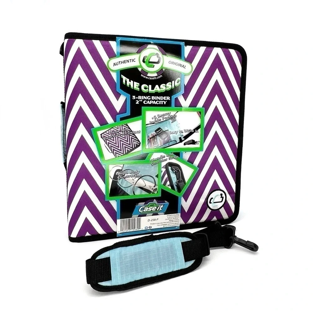 Case-It “The Classic” 2” Three Ring Binder Purple & White Chevron Blue 3 New NWT